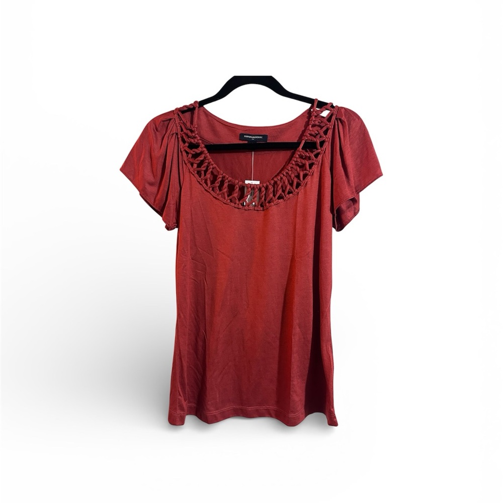 NWT Banana Republic Red Short Sleeve Top Woven Neckline Size Small‎